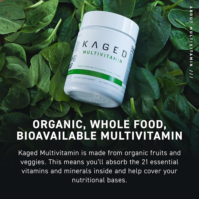 Kaged Multivitamin with Whole Foods | Organic Fruits & Veggies | Plant Based | Vegan Multivitamin for Women and Men | Vitamin C, D, E, B12 | 60 Servings