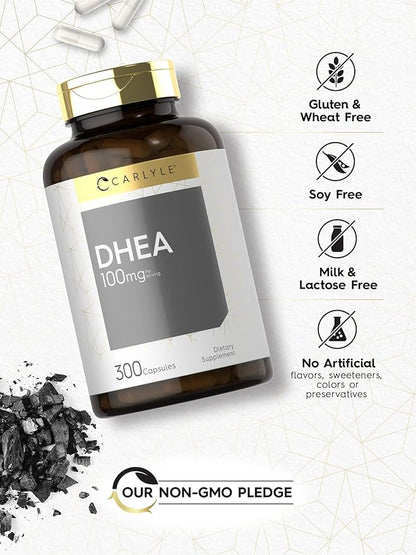 Carlyle DHEA 100mg Supplement | 300 Capsules | Non-GMO & Gluten Free