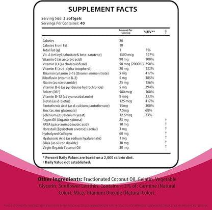 Hair, Skin, & Nails Multivitamins & Minerals - Biotin, Folate, Vitamin C, D3, E B-6 & B-12 Supports Hair, Skin, & Nail Health - Non-GMO, GMP-Certified (120 Softgel Capsules)