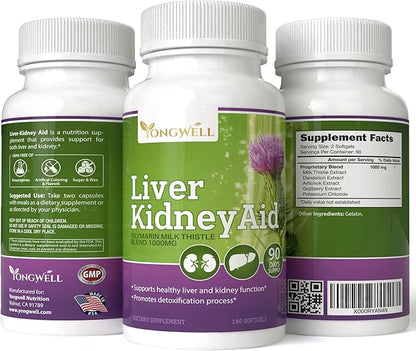 Liver Kidney Aid, Herbal Based Ingredients Supports Liver and Kidney Health, 90 Days Supply (180 Softgels)