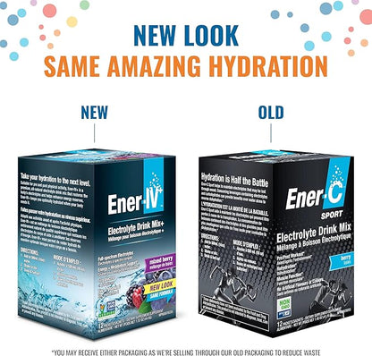 Ener-IV Electrolyte Hydration & Energy Drink Potassium Vitamin C & Zinc Electrolytes Powder Packets - Muscle Recovery & Immunity Sports Drinks for Women & Men Low Sugar Vegan, Mixed Berry - 24 Count