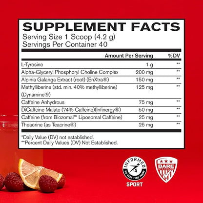 BARE PERFORMANCE NUTRITION, BPN in-Focus Brain Support Supplement, Improve Focus & Energy, Alpha GPC, Raspberry Lemonade, 40 Servings