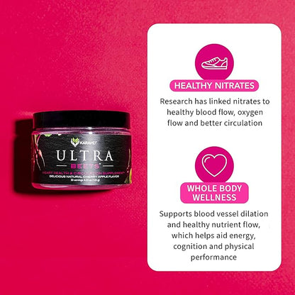 KaraMD UltraBeets - Beetroot Superfood Powder - Heart Health, Circulation & Energy Supplement - Supports Nitric Oxide Production - Cherry Apple Flavored Drink Mix - 30 Servings