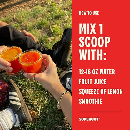 SUPEROOT® Travel Pack Natural Electrolytes Powder with Ginger, Turmeric, and Maca Root, Sugar & Caffeine Free Drink Mix, Clean Hydration, Energy, Detox & Immune Boost, 12 Count (Ginger Citrus)