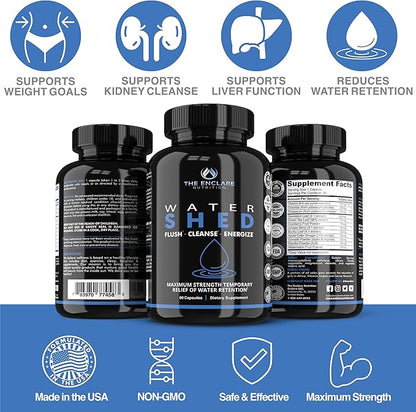 THE ENCLARE NUTRITION Water Pills Diuretic Water Retention, Liver Detox, Kidney Cleanse, Weight, Swelling, Edema, Bloating Relief, Fluid Balance Watershed Max Strength (1)