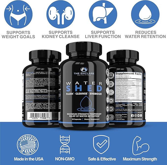 Water Pills Diuretic for Water Retention, Detox, Liver, Kidney Cleanse, Weight, Swelling & Bloating Relief. Green Tea, Cranberry, Apple Cider Vinegar, Dandelion, Vitamin B6, Chloride, Potassium (3)