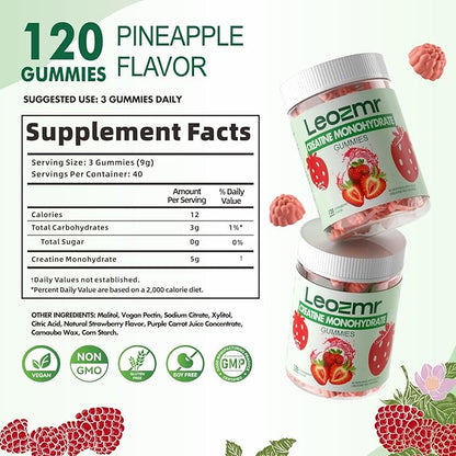 Creatine Monohydrate Gummies 5000mg for Men & Women, Chewables Creatine Monohydrate Supplement(120 Count)- Strawberry 120 Gummies