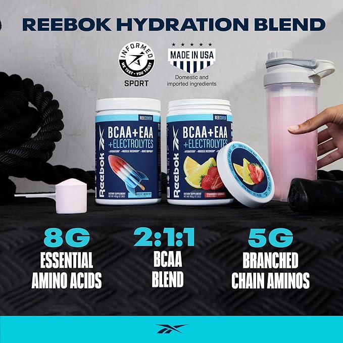 Reebok ReeCover BCAA + EAA + Electrolytes | 8g EAAs, 5g BCAAs, Hydration Matrix | Muscle Recovery, Strength | Post-Workout Support | 30 Servings | Rocket Moon Pop