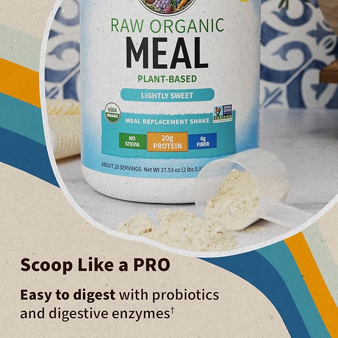 Garden of Life Meal Replacement Shakes, Vegan Protein Powder, Raw Organic Protein Powder, Lightly Sweet Protein Powder with Plant Based Pea Protein, Sprouts, Greens, Probiotics, Dairy Free 28 Servings