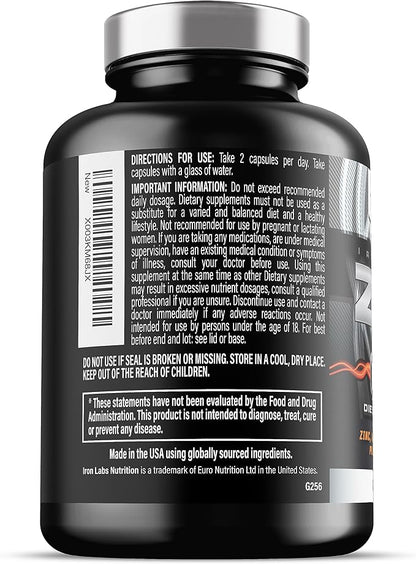 Iron Labs ZM6 - High Strength Zinc and Magnesium Supplement - 360 Vegetarian Capsules (6 Month Supply) - Super Enhanced Zinc Magnesium Aspartate and B6 Complex