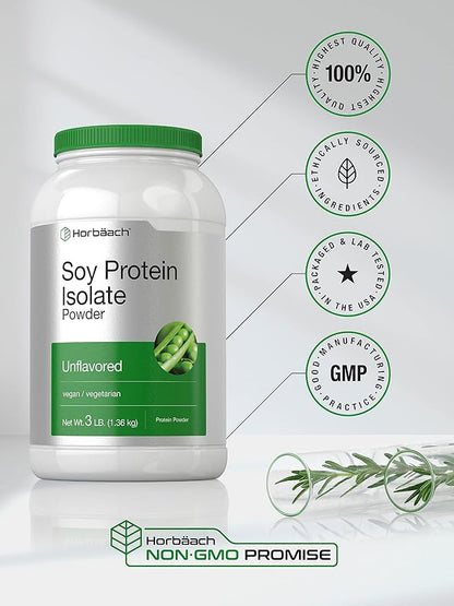 Horbäach Soy Protein Isolate Powder | 3lb | Unflavored | Vegan, Non-GMO, Gluten Free