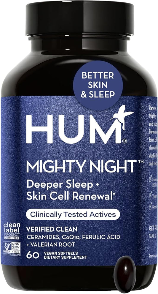 HUM Mighty Night - Nighttime Supplement for Skin + CoQ10 & Ferulic Acid to Promote Skin Cell Turnover - Overnight Beauty Vitamins for Women (60-Count)
