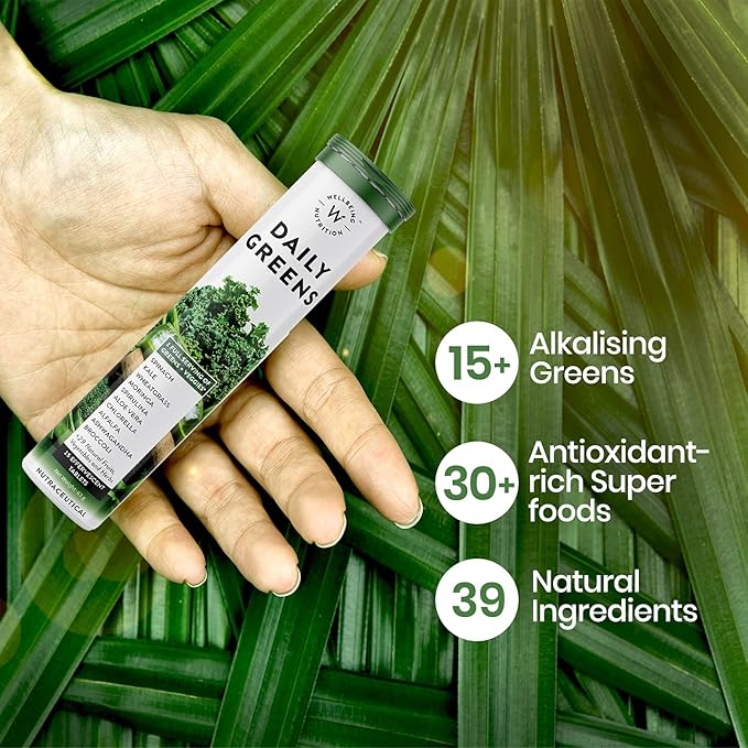 WELLBEING NUTRITION Daily Greens, Wholefood Multivitamin with Vitamin C, Zinc, B6, B12 for Immunity and Detox with 39+ Organic Certified Plant Superfoods & Antioxidants(15Tabs x 2) (63 g (Pack of 2))