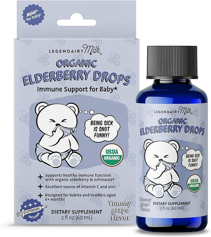 Legendairy Milk Organic Elderberry Drops - Baby Multivitamin with Echinacea, Vitamin C & Zinc for Immune Support - Ideal for Babies & Toddlers, Non-GMO - 30 Servings