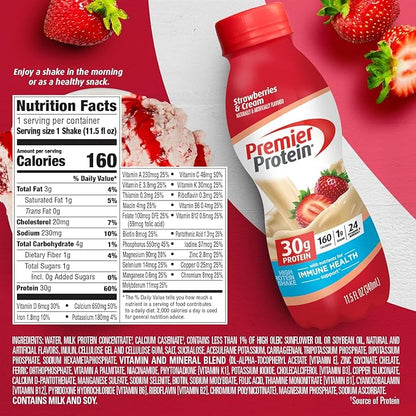 Premier Protein Liquid Protein Shake -24 Vitamins & Minerals/Nutrients to Support Immune Health, Strawberries, 11.5 Fl Oz Bottle (Pack of 12)