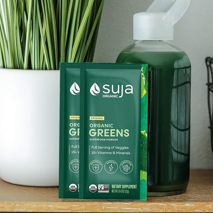 Suja Organic Greens Powder Probiotic Blend, Spirulina, Daily Superfood Drink or Smoothie Mix for Immune Support, Digestion, & Energy, Vegan, Gluten Free, Non GMO, 10 Servings