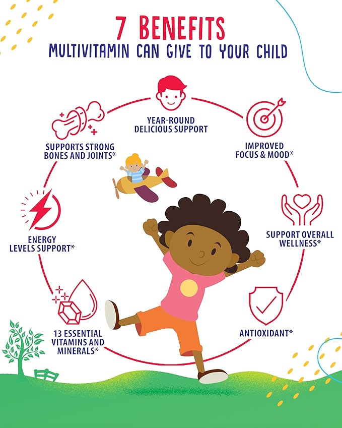 SUNNY SAM Kids Multivitamin Gummies - 90 Chewable Vitamins - Daily Supplement with 14 Essential Vitamins for Ages 2 and Above - Includes Vitamin A, C, D, E, Vegetarian B6 and B12, Zinc, Biotin