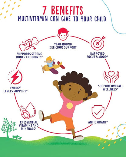 SUNNY SAM Kids Multivitamin Gummies - 90 Chewable Vitamins - Daily Supplement with 14 Essential Vitamins for Ages 2 and Above - Includes Vitamin A, C, D, E, Vegetarian B6 and B12, Zinc, Biotin
