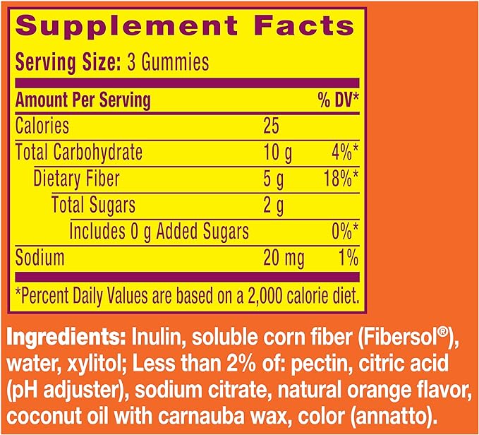 Metamucil Fiber Gummies for Adults, No Sugar Added Orange Flavor, 5g Prebiotic Plant Based Fiber Supplement Blend, 120 Count