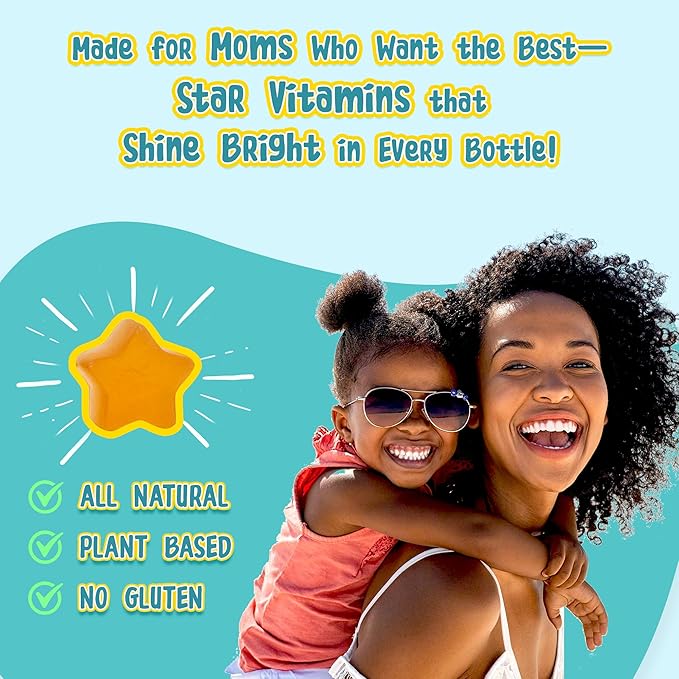 Gracie's Corner Stars Kids Multivitamin Gummies with Omega 3, Selenium, Vitamins A, B, C, D, Plant Based Multi Vitamins for Children, Manganese, 60 Star Shaped Gluten Free Gummies