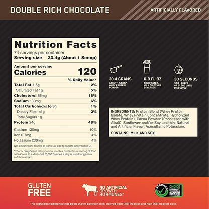 Optimum Nutrition Gold Standard 100% Whey Protein Powder, Double Rich Chocolate, 5 Pound (Packaging May Vary)