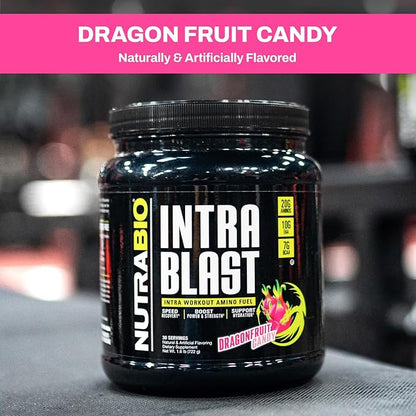 NutraBio Intra Blast BCAA EAA Electrolyte and Hydration Powder - Amino Acid Supplement, EAA/BCAA Powder - Non-GMO and Gluten Free - Dragonfruit Candy - 30 Servings