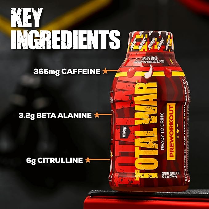 REDCON1 Total War Ready to Drink Pre Workout - Endurance Boosting, Keto Friendly RTD Formula - Amino Acid + Citrulline Malate Pre Workout Drink for Men & Women (Fruit Punch, 12 Servings)