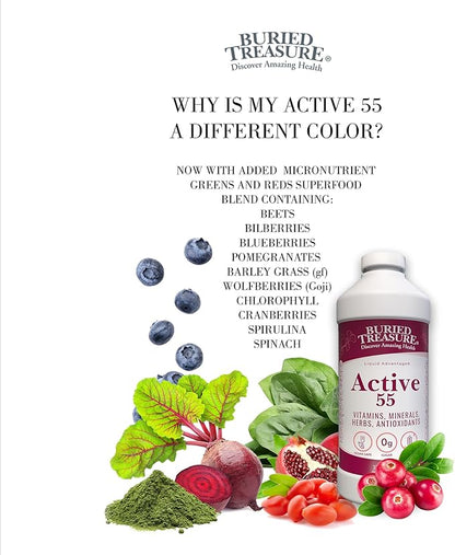 Buried Treasure Active 55 Plus - 32 serv, Liquid Multivitamin for Seniors, Vegan, Sugar-Free, Natural Immune Support, Vitamins & Super-Foods Blend