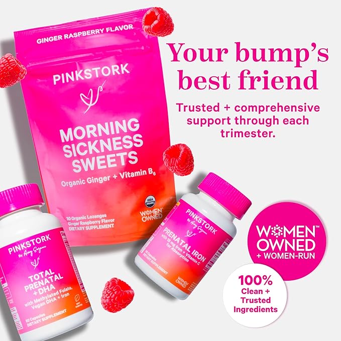 Pink Stork Total Prenatal Vitamins with DHA, Folate, Iron, Choline, and Vitamin B12 - Prenatals for Women to Support Fetal Development, Pregnancy Must Haves - 60 Capsules, 1 Month Supply