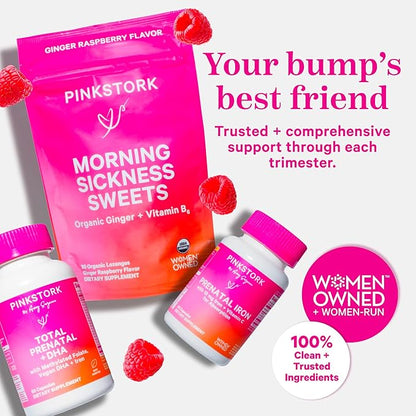 Pink Stork Total Prenatal Vitamins with DHA, Folate, Iron, Choline, and Vitamin B12 - Prenatals for Women to Support Fetal Development, Pregnancy Must Haves - 60 Capsules, 1 Month Supply