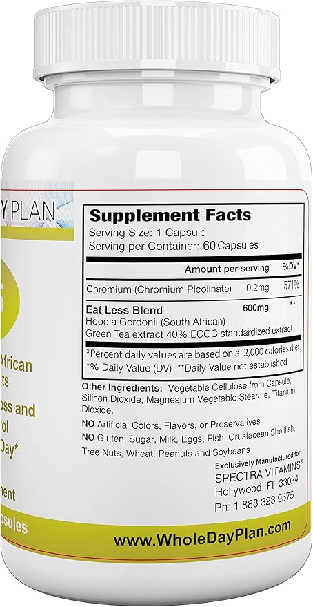 The WHOLE DAY Plan EAT Less - Weight Loss Pills for Women and Men That Works Fast - Appetite Suppressant Fat Burning Supplements, 60 Capsules, Made in USA