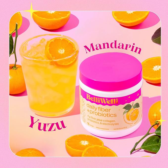 Daily Fiber Supplement Powder with Collagen, Probiotics & Electrolytes | Supports Digestive Health, Gut Balance & Debloating | Orange Yuzu Mandarin | 16 Servings