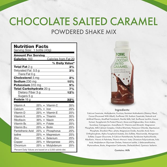 Chocolate Salted Caramel Powdered Protein Shake Mix | Meal Replacement | Support Weight Management 160 Calories, 16g Protein, 24 Vitamins & Minerals, Low Carb, Zero Trans Fat