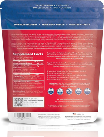 FUNDAMINOS - Premium Plant Based Organic Essential Amino Acids Powder + BCAA Powder - Gluten Free, Non-GMO Amino Acid Supplement for Muscle Mass, Peak Strength & Muscle Recovery (2 Bags 60 Servings)