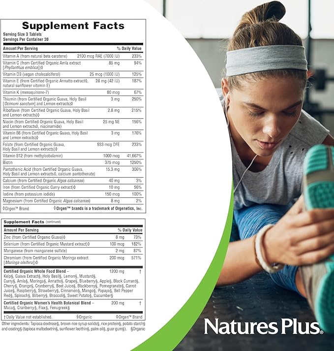 Natures Plus Source of Life Garden Organic Women’s Multivitamin - Pure, Natural Whole Food Ingredients - 90 Vegan Tablets (30 Servings)