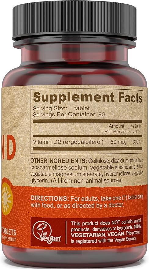 DEVA Vegan Vitamin D2 60 mcg 2400 IU, Ergocalciferol Supplement with No Animal Ingredients, 90 Tablets (Pack of 2)