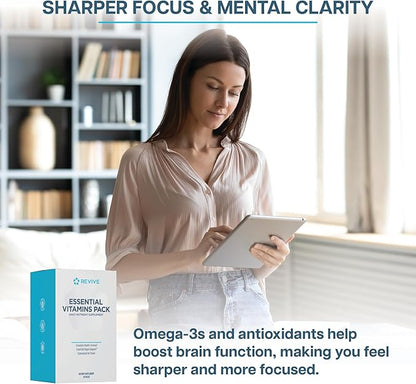 Revive MD Essential Vitamin Packs for Women & Men, Vitamins Pack Daily Nutrient Supplement - Travel-Friendly Multivitamin Packets with Arjuna & Turmeric Extract Support Heart, Joint, & Organ Health