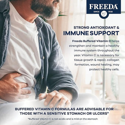 FREEDA Vitamin C - Buffered Vitamin C 500mg - Kosher - Powerful Antioxidant Immune Support - Sensitive Stomach Vitamins C Capsules Calcium Ascorbate - Vitamin C 500 mg - VIT C Supplement (100 Count)