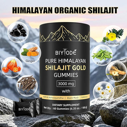 Shilajit Gummies: Pure Shilajit Himalayan Rich in Ashwagandha Gaulshura Fulvic Acid 85 Micronutrients Suitable for Men and Women No Added Sugar Non-GMO 100% Natural Organic 60 Gummies