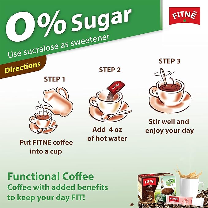 FITNE Premium Instant Coffee Packets Mix With Fiber 4,000 mg Collagen Cactus Extract L-Carnitine High Chromium No Sugar Sucralose Sweetener, 10 Sticks
