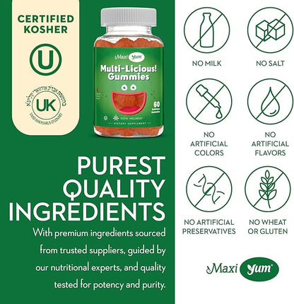 Maxi Health Multivitamin Gummies Vitamins for Adults & Kids - Cherry Flavored Gummy Multivitamins - 60 Vitamin Gummies for Women and Men - Daily Multi Vitamin Womens & Mens Multivitamins Gummies
