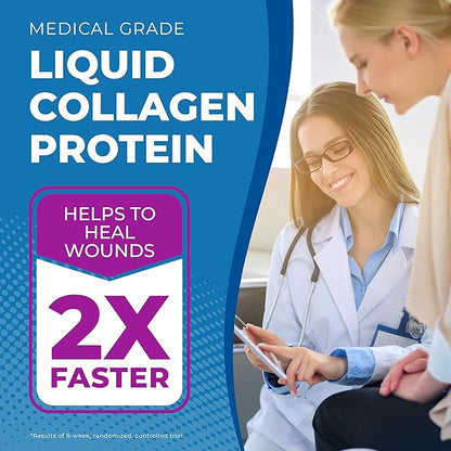 Liquid Collagen Protein Shot, 17g Clear Protein Nano-Hydrolyzed Grass Fed Collagen, 2g Arginine for Wound Support, Gluten Free, Sugar Free, 0g Carbs, Non GMO, Berry, 1 fl oz, 24 Pack