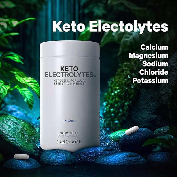 Codeage Keto Electrolytes Supplement – Vegan Electrolyte Tablets w Magnesium, Potassium, Calcium & Salt - Electrolyte Powder Salt Pills & Drink Hydration Supplements - Non-GMO Keto Diet - 180 Capsules