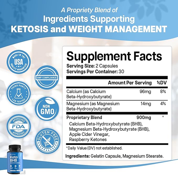 Keto BHB Exogenous Ketones for Men & Women - Keto Supplements for Mental Clarity & Focus - Keto Burn - Keto Pills Carb-Free Energy for Muscle & Ketosis Support