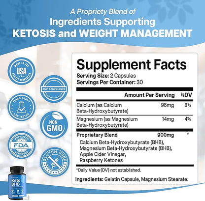 Keto BHB Exogenous Ketones for Men & Women - Keto Supplements for Mental Clarity & Focus - Keto Burn - Keto Pills Carb-Free Energy for Muscle & Ketosis Support