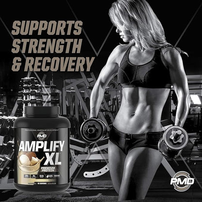 PMD Sports Amplify XL Premium Whey Protein Supplement Hydro Greens Blend - Glutamine and Whey Protein Matrix with Superfood for Muscle, Strength and Recovery - Vanilla Flex (48 Servings)