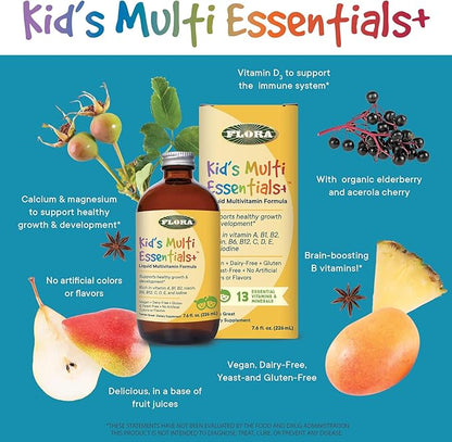 Flora - Kids Multi Essentials+, Liquid Multivitamin Formula, 13 Essential Vitamins & Minerals, 7.6 Fl Oz