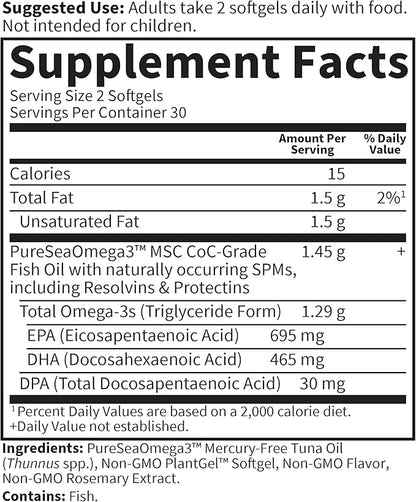 Garden of Life Dr. Formulated Advanced Omega Fish Oil - Lemon, 1,290mg EPA, DHA + DPA in Triglyceride Form, Single Source Omega 3 Supplement for Ultimate Brain & Heart Health, Non-GMO, 60 Softgels