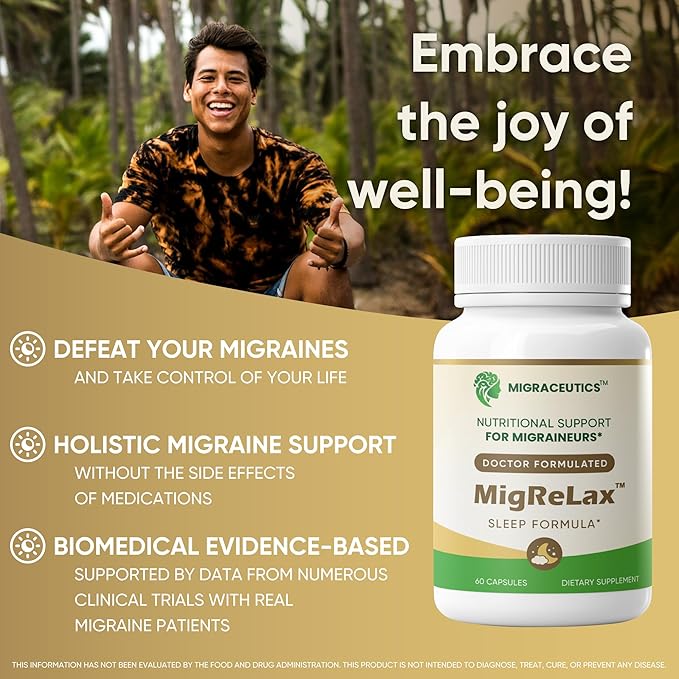 MigReLax | Doctor Formulated Natural Supplement for Migraine Relief and Tension Headache Needs | Relaxation and Sleep During Migraine Headache Days with Valerian | Lemon Balm | Passion Flower & Hops