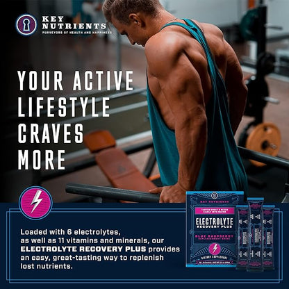 KEY NUTRIENTS Electrolytes Powder Packets - Delicious Blue Raspberry 40 Pack Hydration Packets - Travel Hydration Powder - Made in USA - No Sugar, No Calories, Gluten Free